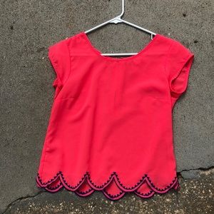 coral blouse with blue embroidery 3 for $20
